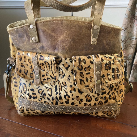 Myra Bag Leopard Print Wild In Woods Leather & Hair on Hide Bag - Picture 2 of 7